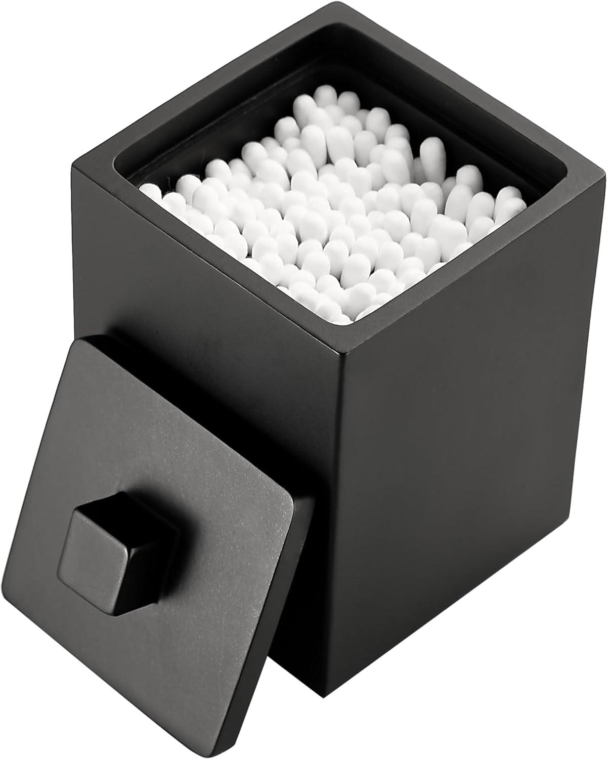 Resin Square Canister with Lid, Bathroom Qtip Holder, Cosmetics Makeup Accessories Storage for Makeup Sponge Bath Salts Storage Christmas Birthday Anniversary, Matte Black