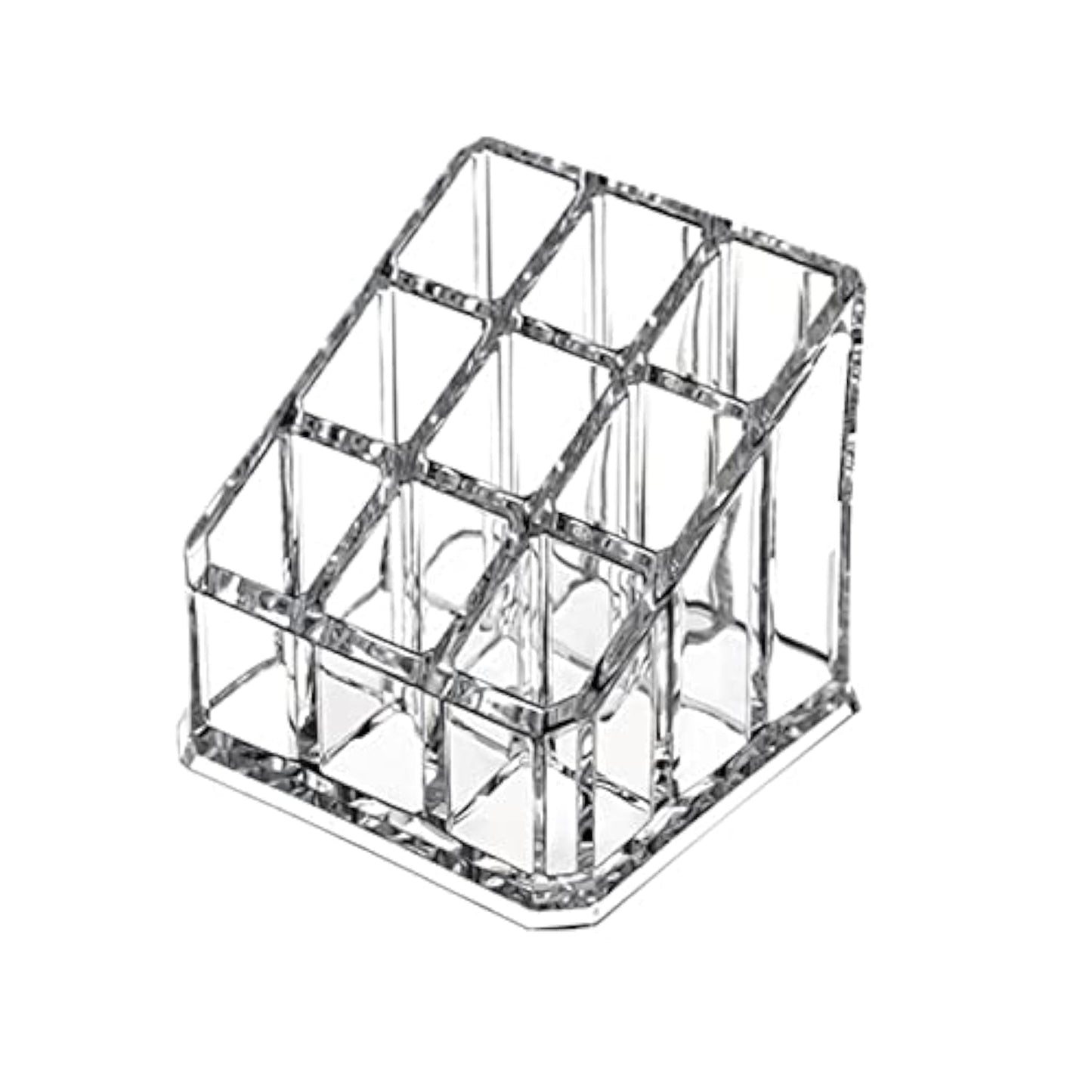 Acrylic Makeup Organizer Cosmetic Storage Display Case Makeup Brush Holder Organizer Lipstick Dispenser Canister Bathroom Container (3.5 x 3.5 x 2.6 in, 9 Partitions, Transparent)