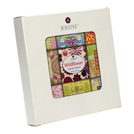 French Milled Botanical Soap Sampler Set of 9 - Individually Wrapped Vegetable-Based Mini Soaps with Essential Oils, Shea Butter, and Natural Extracts (Floral Favorites - White Box)