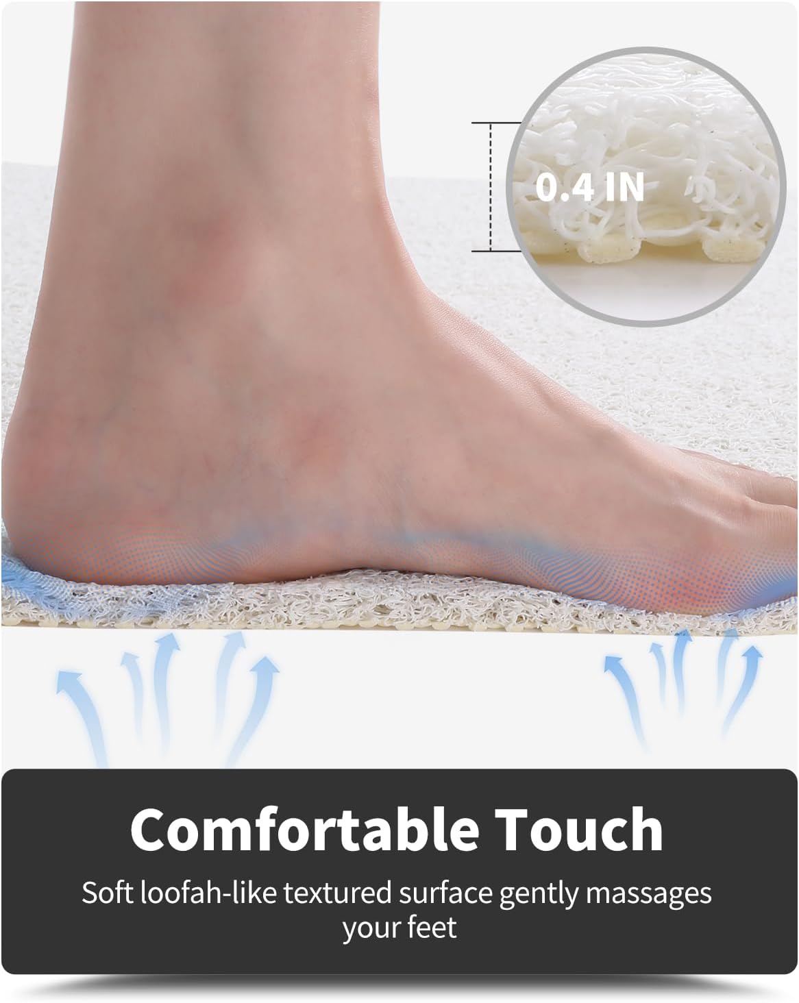 Non-Slip Bathtub Mat, 20x32 Inch, Shower Mats for Bath Tub, PVC Loofah Bathroom Mats for Wet Areas, Quick Drying