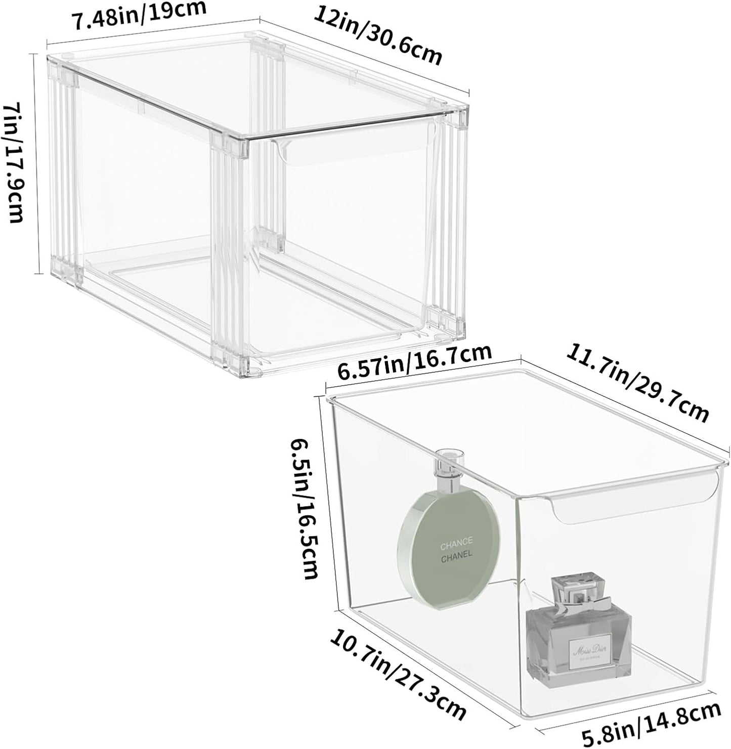 Stackable Kitchen Storage Drawers,Clear with Handles Acrylic Bathroom Makeup Organizer Bins,Easily Assemble,For Vanity, Undersink, Kitchen Cabinet,Pantry Organization and Storage (4Pack)