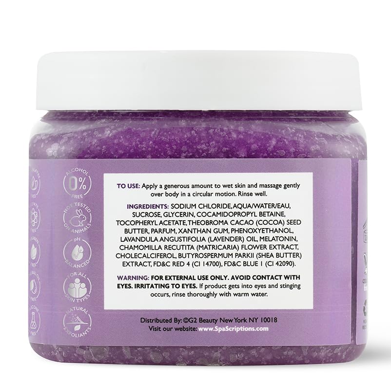 Spascriptions Lavender & Melatonin Calming Body Scrub with Chamomile For a Calmer & Softer-Looking Skin, Made to Smooth Exfoliate & REplenish the Skin, 21 oz.
