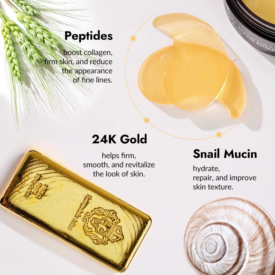 MIZON 24K Gold and Snail Mucin Hydrogel Under Eye Patches for Puffy Eyes Dark Circles Moisturizing Fine Lines Korean Skincare Pack of (Pack of 2, 120 Pairs)