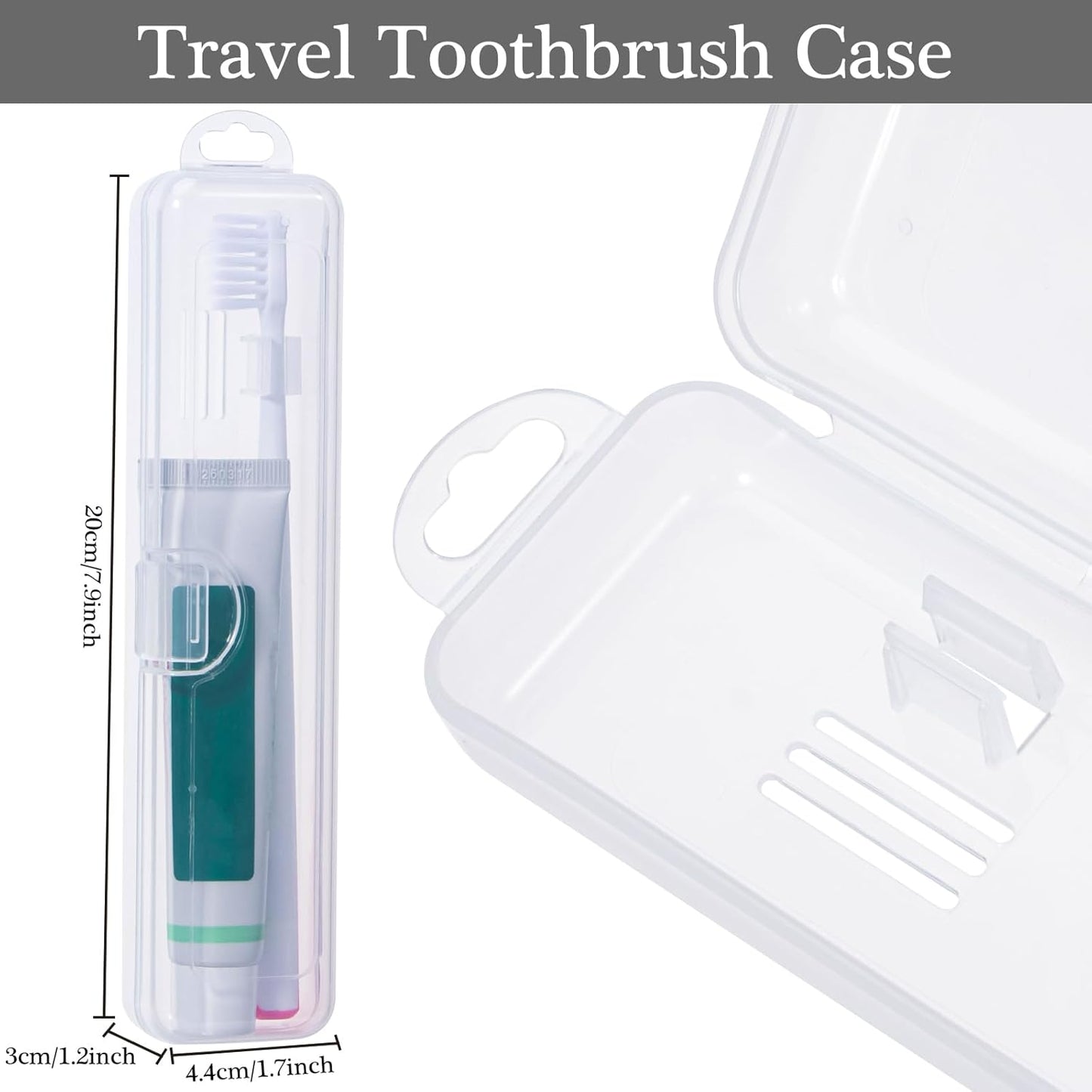 Toothbrush Travel Case 2 Pack, Gamdee Clear Toothbrush Case Holder Travel Size Plastic Toothbrush Holder Toothpaste Storage Container Portable for Traveling, 7.87 x 1.85 x 1.18”
