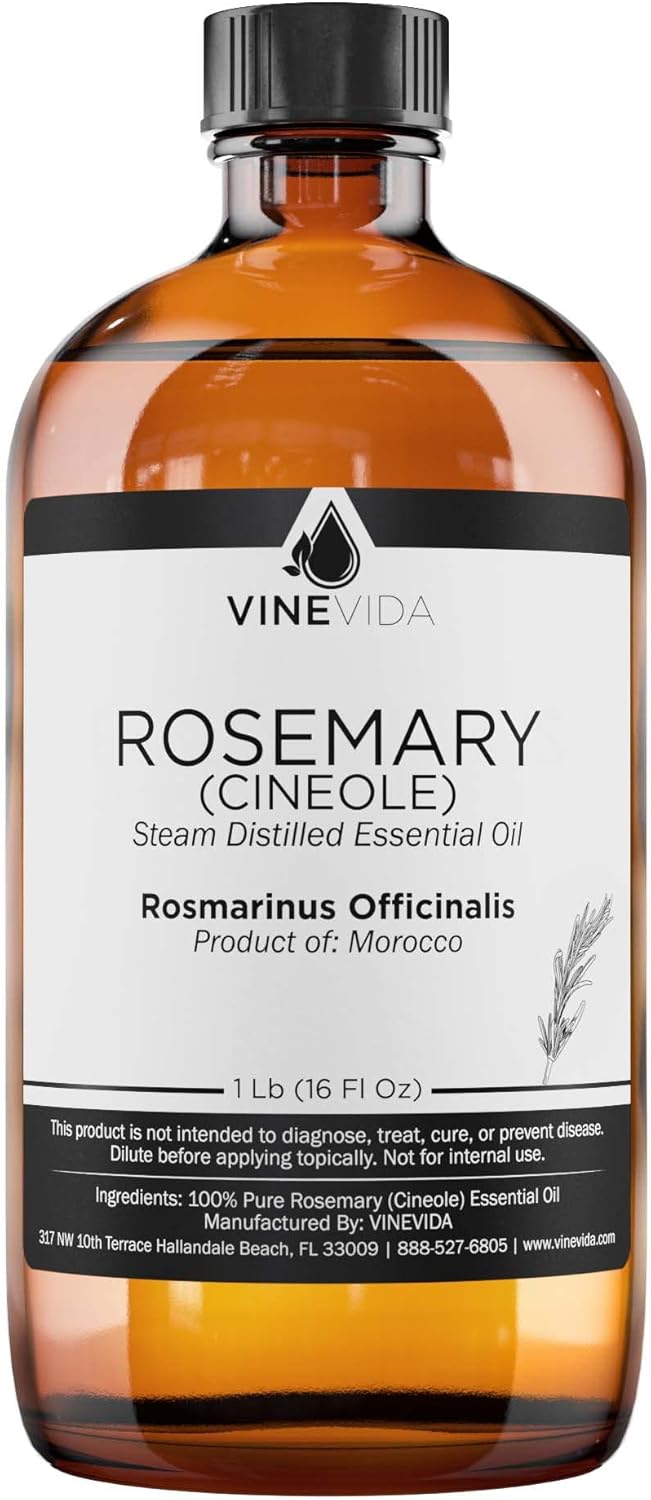 VINEVIDA Rosemary Essential Oil 16 oz - Undiluted Rosemary Oil - DIY Candle Scents - Bulk Essential Oil for Soap Making - Safe for Skin