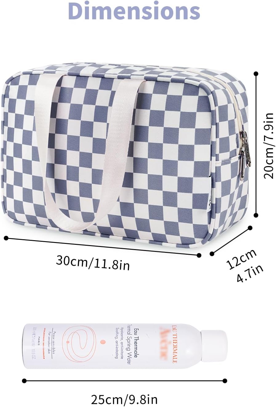 Narwey Large Toiletry Bag Women Large Cosmetic Bag Travel Makeup Bag Organizer Medicine Bag for Toiletries Essentials Accessories (Grayish Blue Checkerboard)