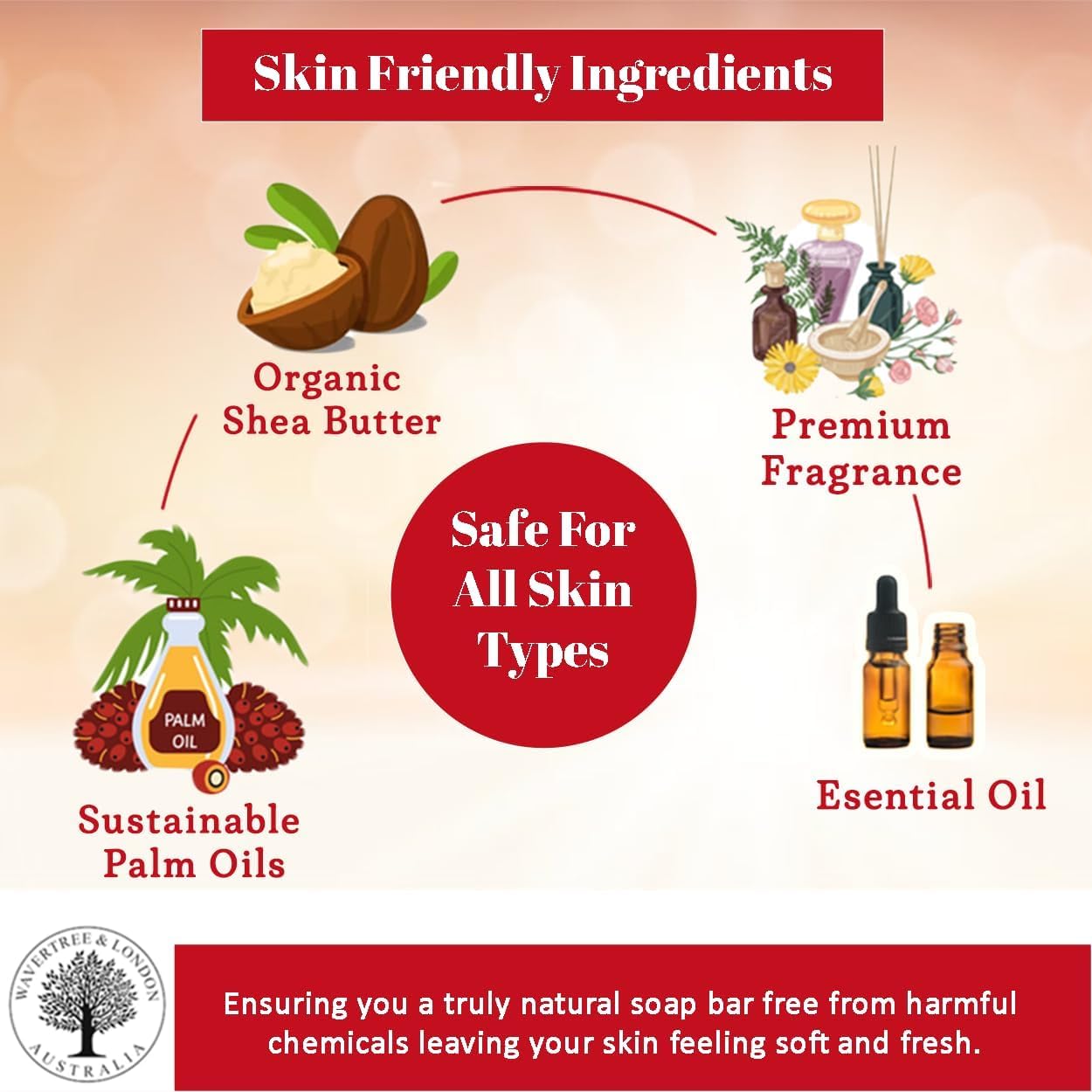 Wavertree & London Persimmon & Red Currant Scented Natural Soap Bar, 7oz Moisturizing French Triple Milled Soap Bar for Women & Men enriched with shea butter - Pure Bath & Body soap bar