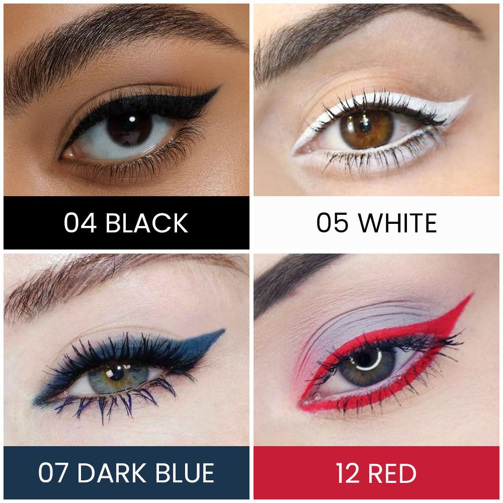 Kaely 4Pcs Black White Dark Blue Red Gel Eyeliner Pencil,Waterproof Smudge Proof Eye Liner,Clown Goth Halloween Makeup,Eye Black Face Paint Lipstick Crayon,Color Colorful Eyeliner Eyeshadow Stick