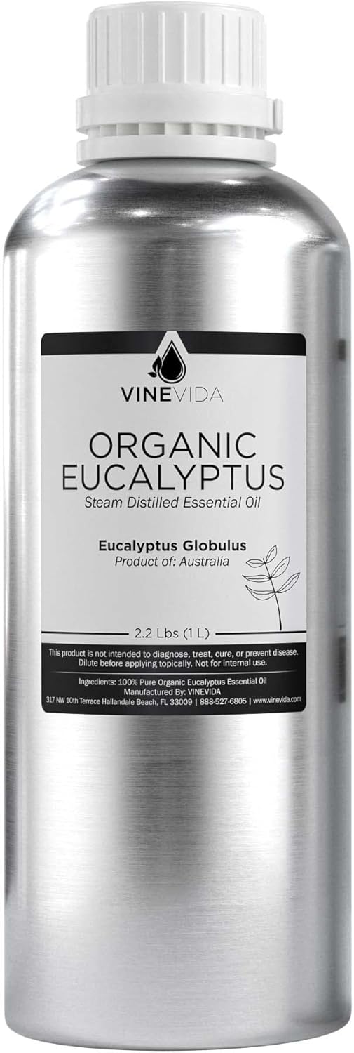 VINEVIDA Organic Eucalyptus Essential Oil 32 oz - Undiluted Candle Scent DIY Scents for Candlemaking Bulk Soap Making,32GALV-OBP-ORG-EUC-32