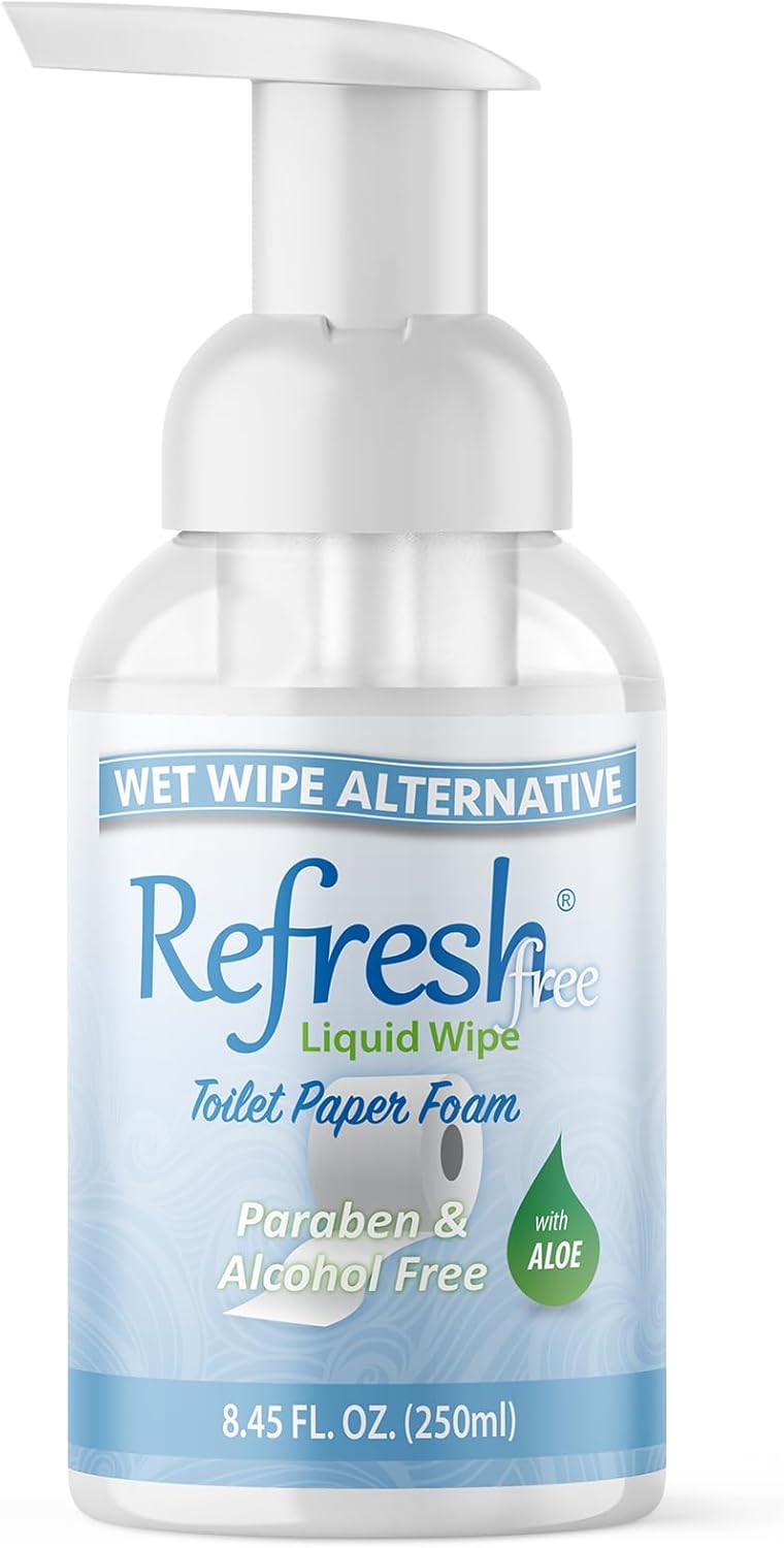 Refresh Liquid Wipe Free: Toilet Paper Foam. Eco-Friendly Wet Wipe Alternative For Sensitive Skin. Cleanses and Soothes with Witch Hazel and Aloe. Plumbing and Septic Safe. 250ml (8.45 Fl Oz)