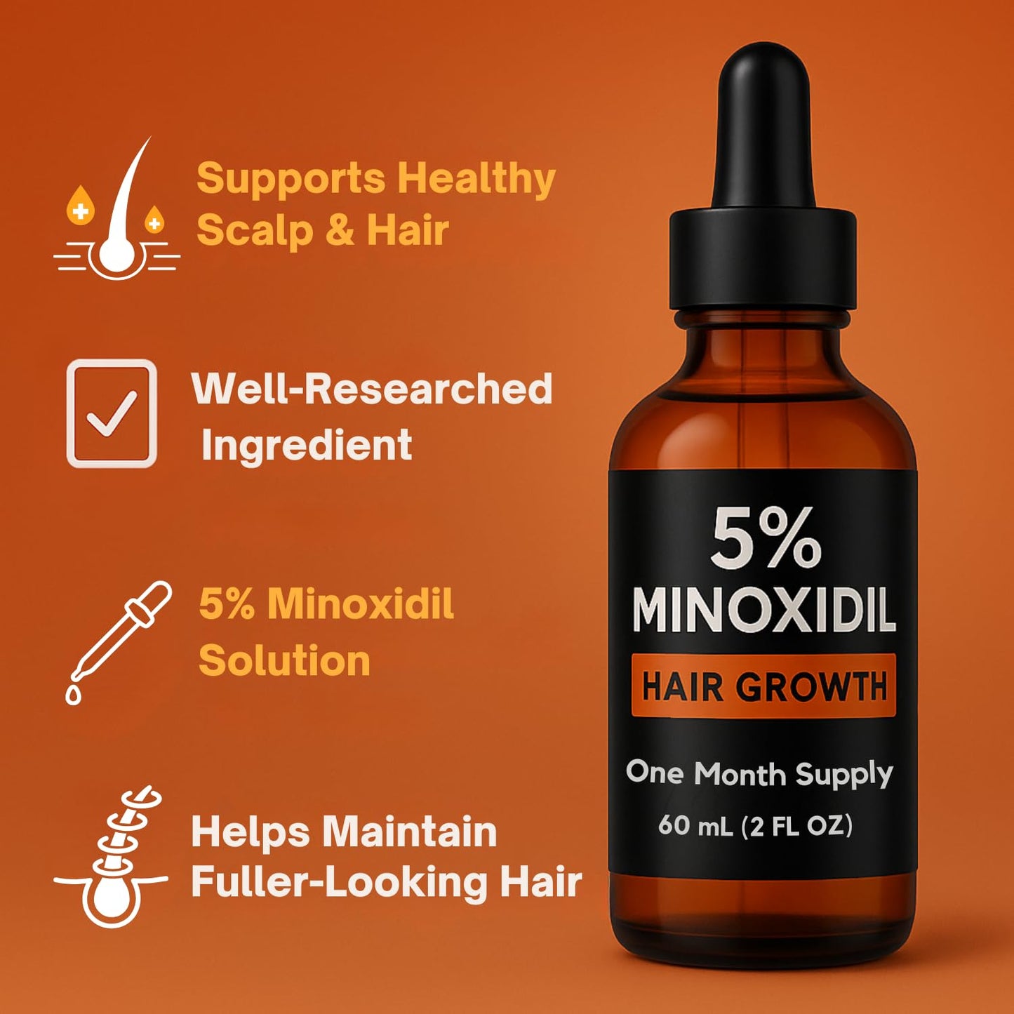 Minoxidil for Men 5% Topical Solution – Beard & Hair Regrowth Treatment, Extra Strength Hair Loss Formula for Thicker, Fuller Hair, Hair Growth Serum for Men
