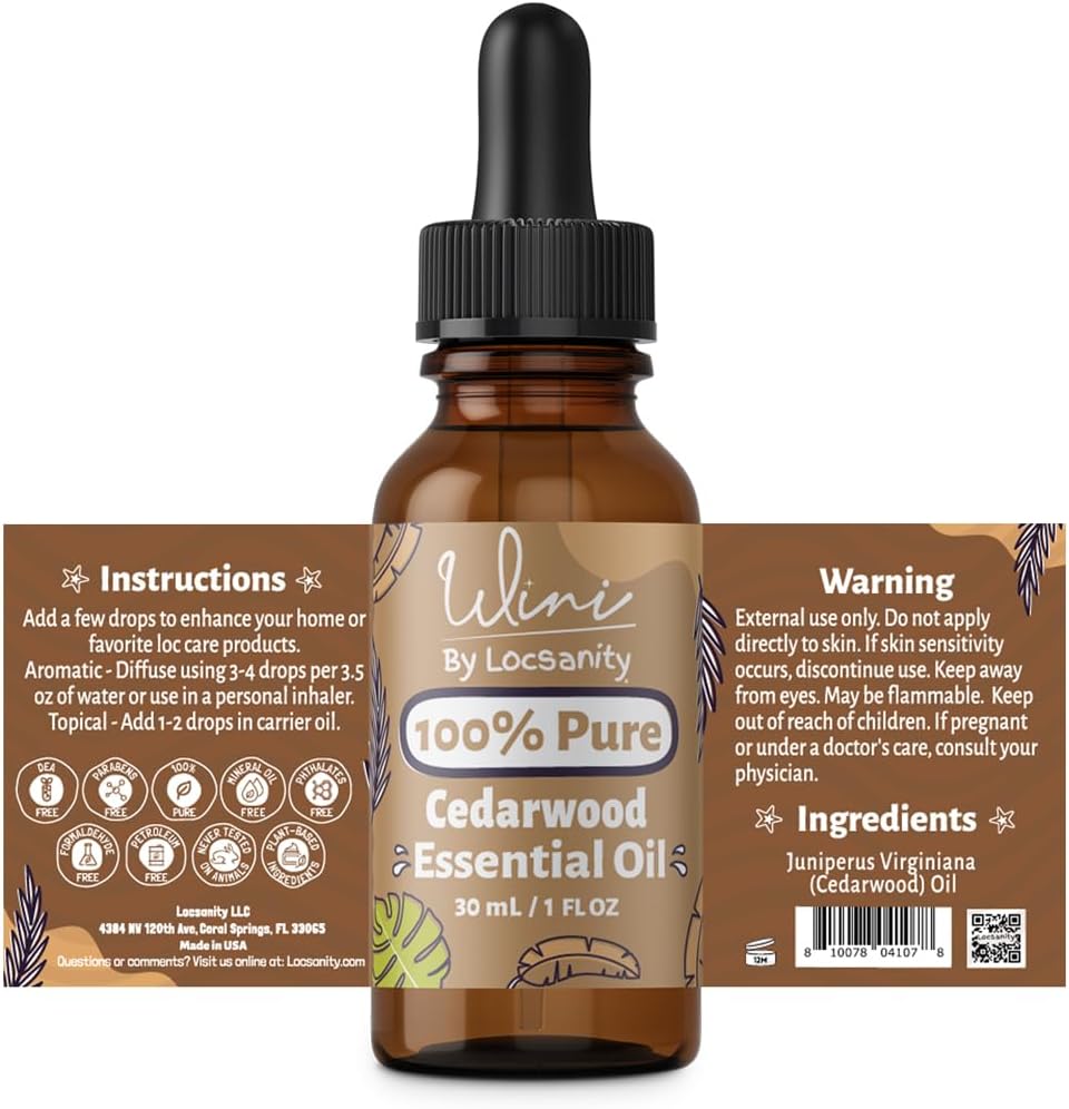 WINI by Locsanity Cedarwood Essential Oil with Glass Dropper | 100% Pure and Natural Cedarwood Diffuser Oil | Premium Grade Essential Oils for Skin Care, Aromatherapy, Hair & Scalp, Massage | 30ml