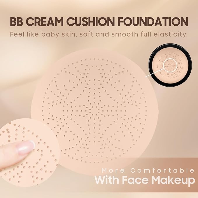 Air Cushion CC Cream Foundation - Mushroom Head BB Creams, Long Lasting Concealing Brightening, Moisturizer Face Cream,Facial Skin Care Makeup For All Skin Types (Nude)