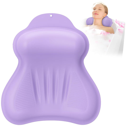 Silicone Bath Pillow, New Material Bath Pillows for Tub Head Neck and Back Support, Bath Tub Pillow with 4D Press Inflatable Airbag and Non-Slip Strong Suction Cup, Quick-Drying, Easy to Store, Purple
