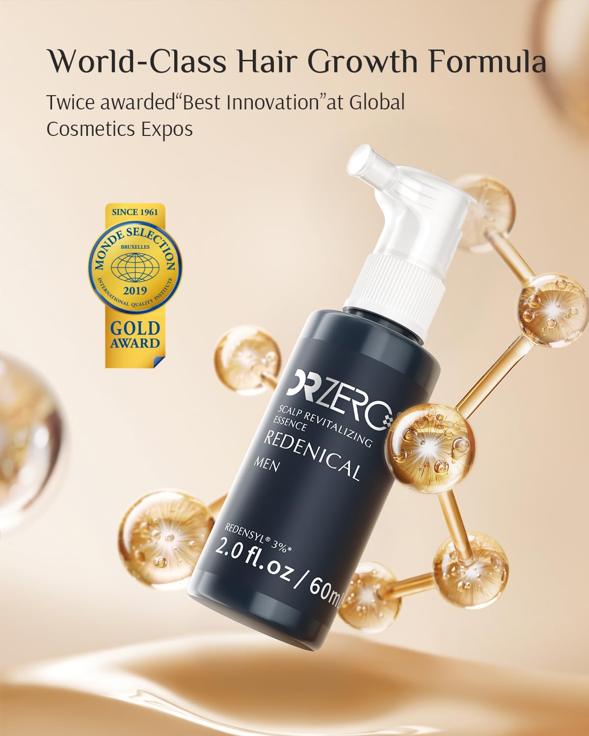 DR ZERO Men's Hair Growth Serum, Japanese Hair Care, Volumizing High-Performance Hair Thickening, with 3% Redensyl® & Nano-Tech Improves Thinning, Sulfate & Silicone-Free, No Side Effects, 2 oz