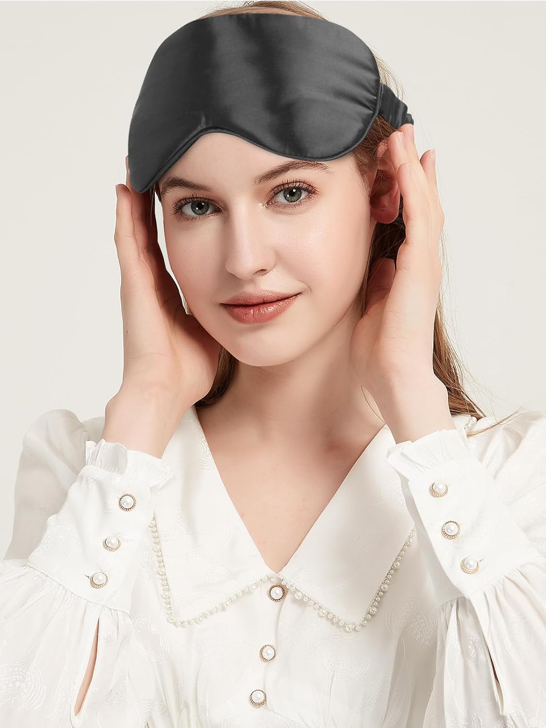 Mulberry Silk Blackout Adjustable Sleep Eye Mask for Men/Women Travel Plane,Charcoal