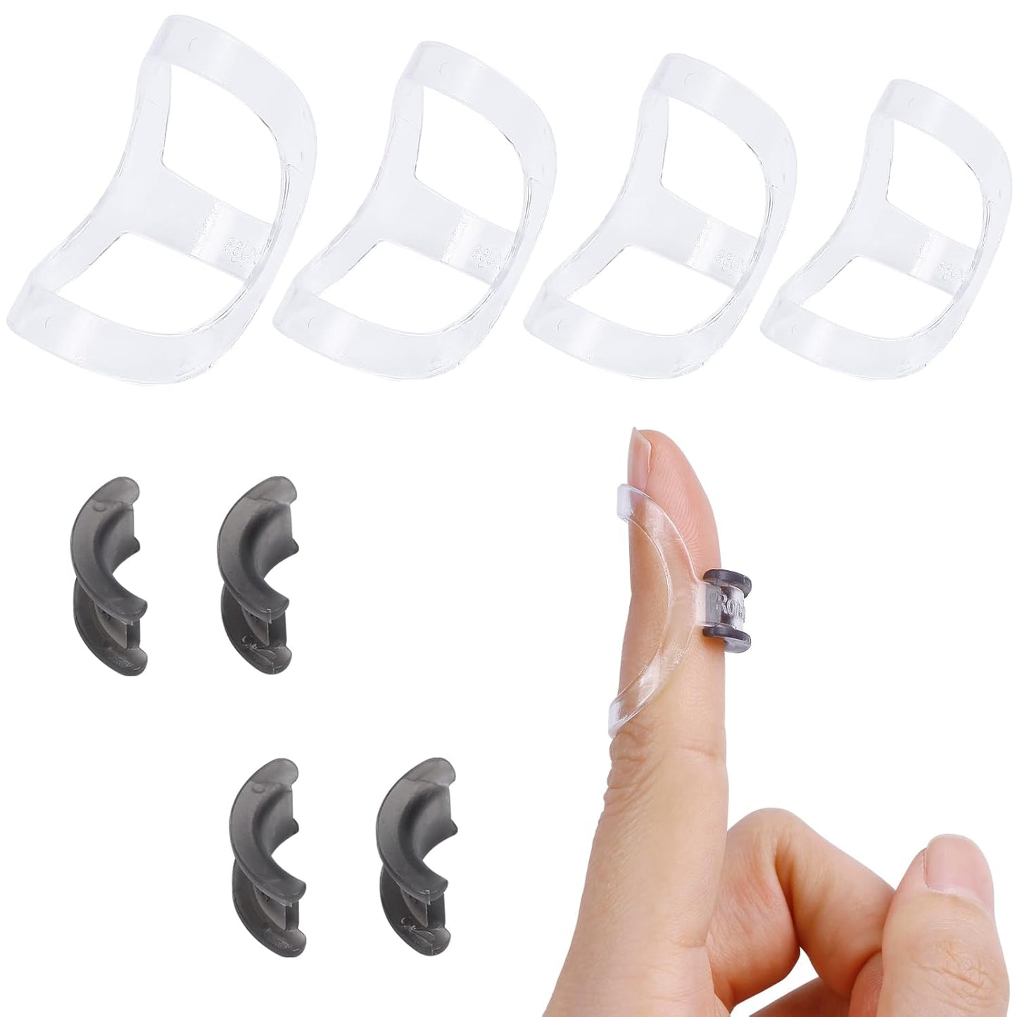 8Pcs Clear Oval Finger Splints & Click-Lock Adjustment Kit, 4 Graduated Finger Ring Splint & 4 Splint Adjustment, Finger Braces for Arthritis, Mallet, Straightening, Support (Size 8-11)