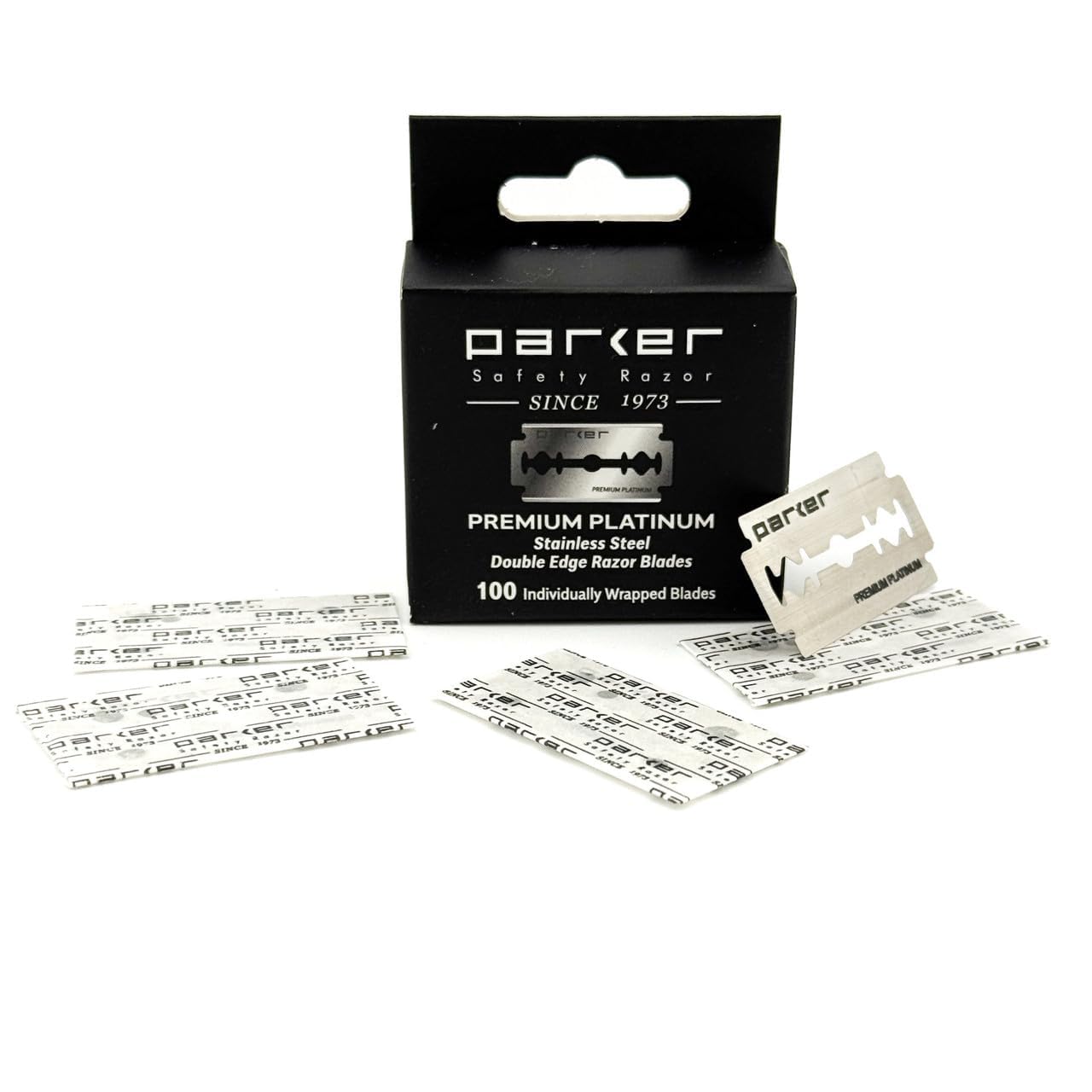 Parker Premium Platinum Double Edge Safety Razor Blades - 100 Count Salon Pack | Swedish Steel, Platinum-Tungsten-Chromium Coated | Smooth, Comfortable Shave | For Barbershop & Home Use