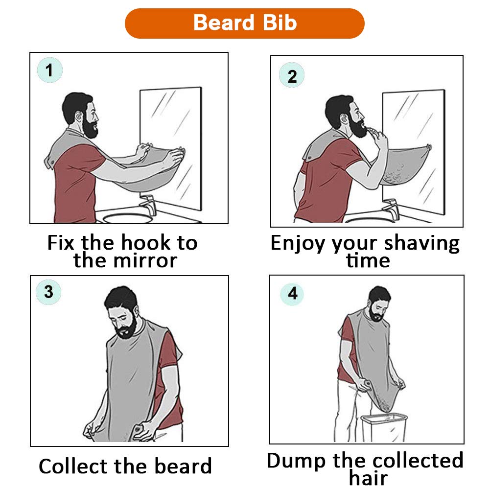 Beard Bib Apron for Men, Christmas Day Gift Beard Trimming Catcher Bib for Shaving & Hair Clippings, Waterproof Non-Stick Hair Catcher Grooming Cloth with 2 Suction Cups