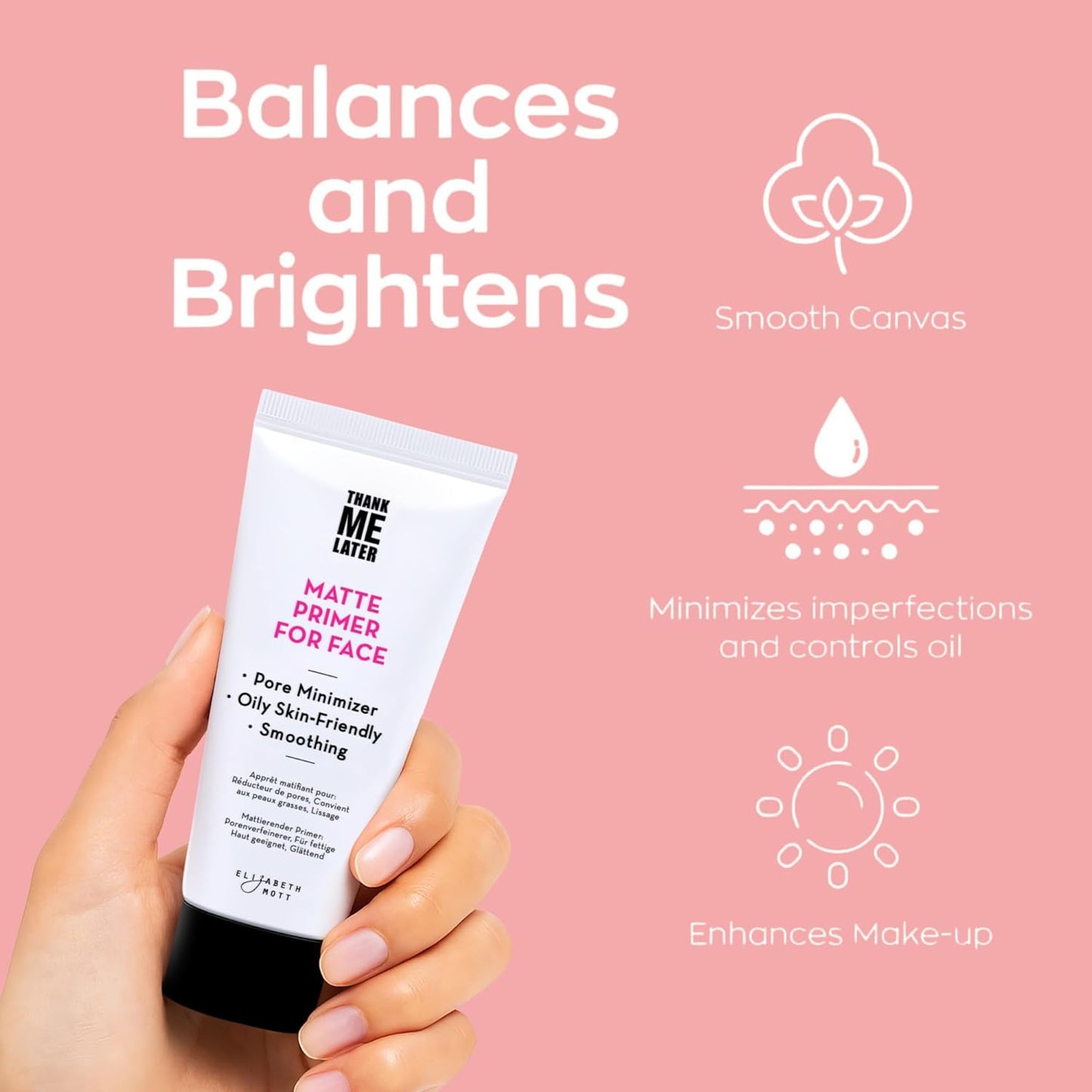 Elizabeth Mott Thank Me Later Face Primer - Mattifying Makeup Base Primer for Shine and Oil Control - Pore Minimizer, Smooths Wrinkles and Fine Lines – Long-Lasting Makeup Gripping Formula, 30g