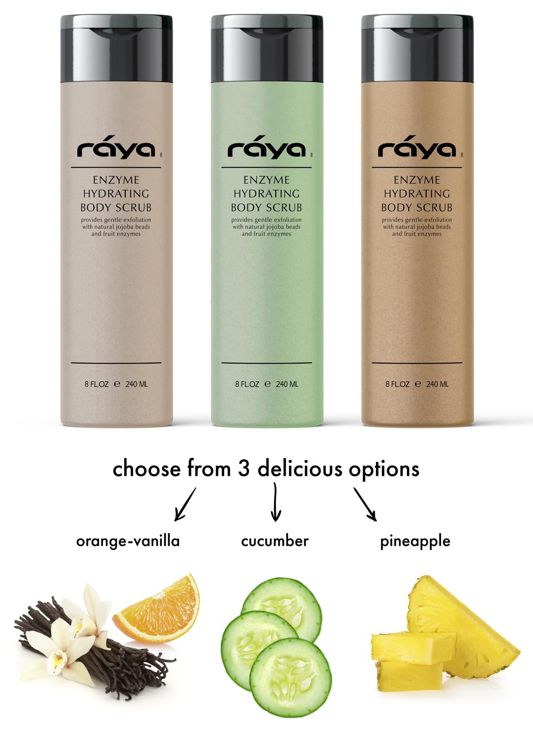 RAYA Enzyme Hydrating Body Scrub 8 oz Pineapple Scent (S-104) | Gentle and Exfoliating Body Scrub | Made with Seaweed, Jojoba Beads, and Fruit Enzymes