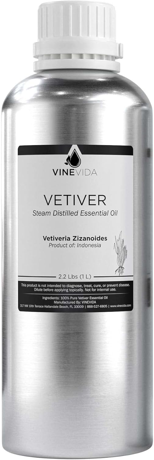 VINEVIDA Vetiver Essential Oil 32 oz - Undiluted Vetiver Oil 32 oz - Vetiver Candle Oil Scent - DIY Candle Scents for Candlemaking - Bulk Essential Oil for Soap Making Safe for Skin 946.36 ml