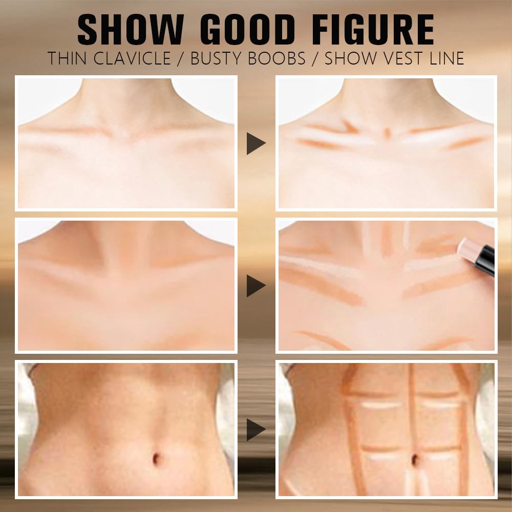 2Pcs Cream Contour Stick Face Body Makeup Dual Ended, Nude Light Beige & Nude Brown no Transfer Waterproof 2 in 1 Cream Concealer Stick Contouring Makeup Set, Nose Contour Bronzer Sticks Highlighter