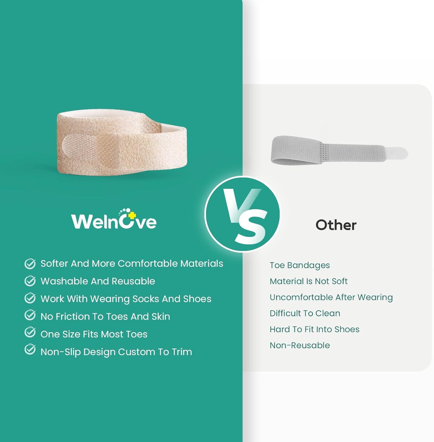 Welnove Hammer Toe Straightener - 8 Pack Broken Toe Wraps - Hammer Toe Corrector for Women - Toe Splints for Crooked Toes, Curled Toes, Bent Toes - (Small, Beige)