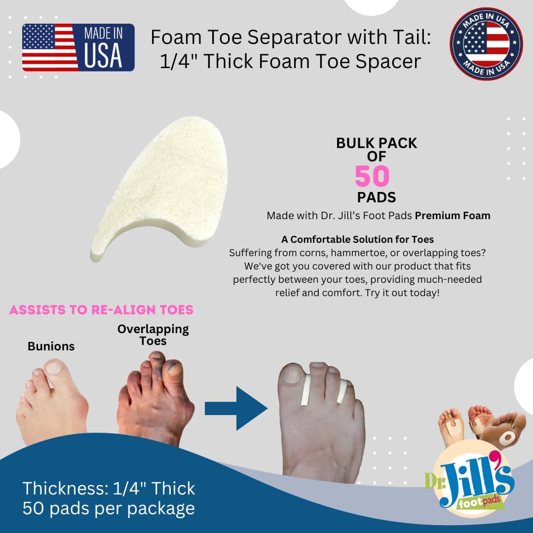 Dr. Jill's Foot Pads, YJ44-9071, Toe Separator Pad 1/4" Foam (100 Pack) with Tail