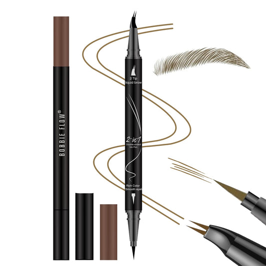 Curved Eyebrow Pencil, 2-in-1 Dual-Ended Eyebrow Pen with Curved Tip and Precise Brush-Tip, Waterproof, Microblading, Long Lasting (Brown)
