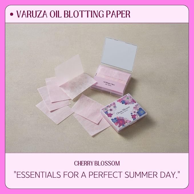 [100 Counts + Mirror Case] Cherry Blossom Natural Oil Blotting Paper for Face Korean with Mirror Case