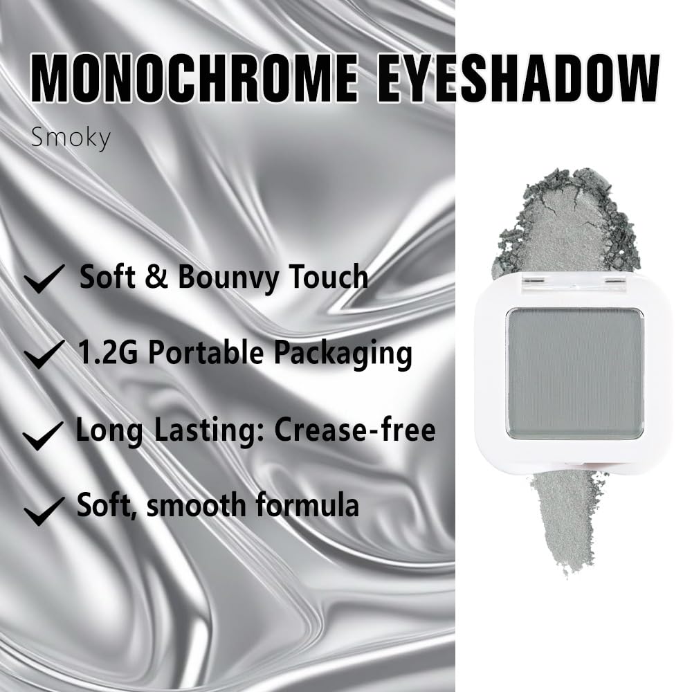 Kaely Pressed Single Eyeshadow Makeup, Smoky Gray Matte Highly Pigmented Monochrome Eye Shadow Palette, Waterproof Neutral Powder Mini Eyeshadow, sombras para ojos, Lightweight Blendable, 10