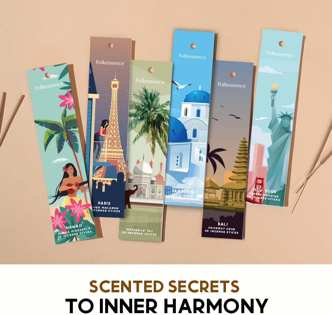 Folkulture Incense Stick with Holder for Gift | Set of 6-120 Organic Fall Insence-Sticks with 45 Mins Burn Time | Non Toxic Coconut Insense Sticks or Fall Scents, Coffee, Rose | Travel Incensios