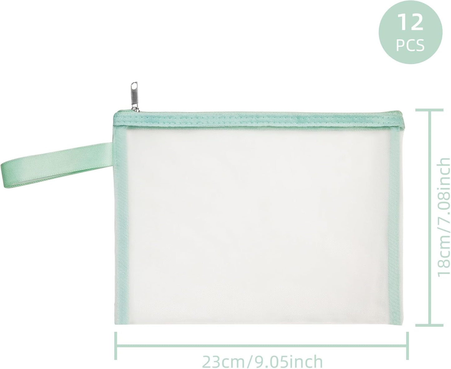12 Psc Mesh Zipper Pouch Bags,Small Comestic Makeup Bage For Travel, Purse Organizer Pouches (Apple Green, A5*12)