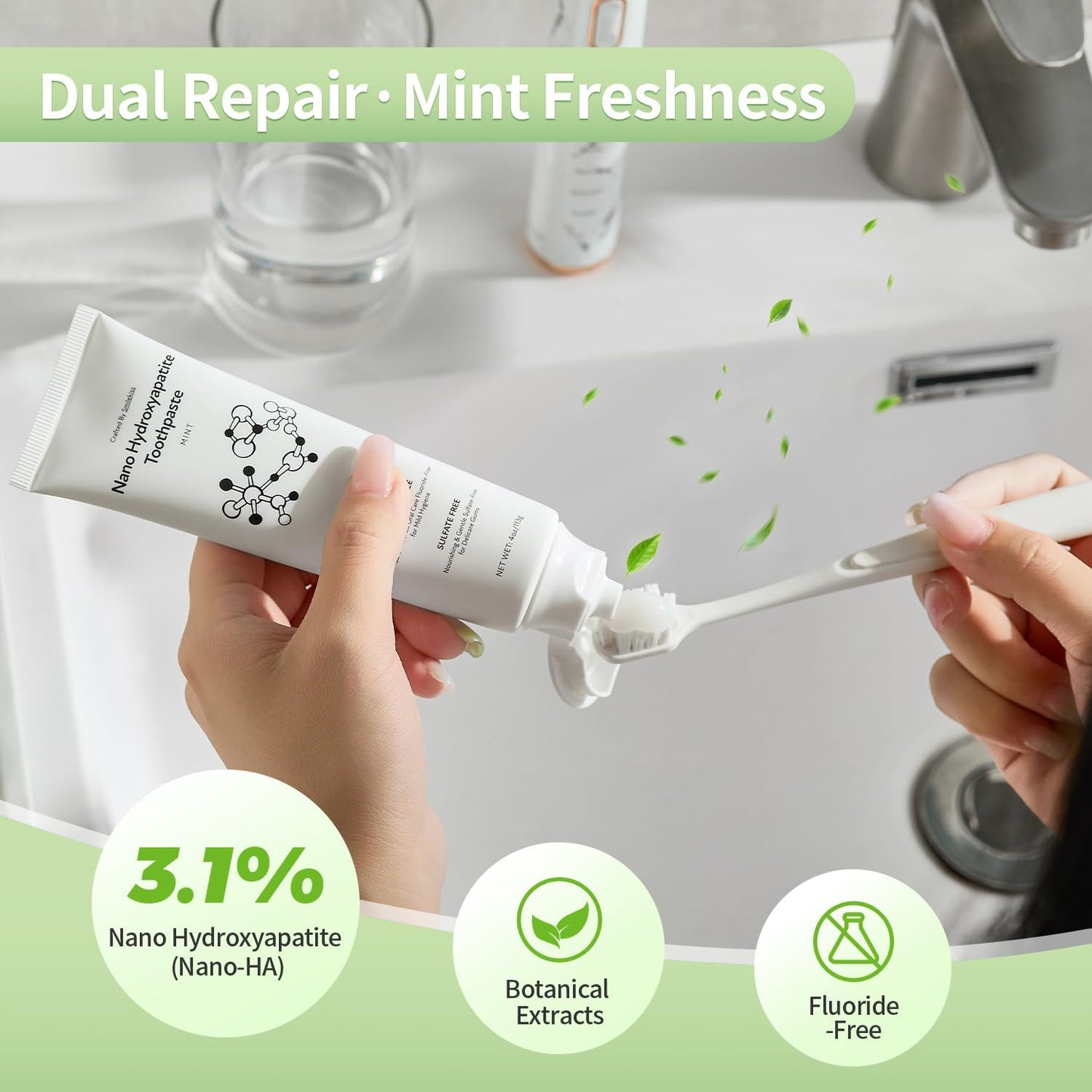 Fluoride Free Toothpaste with Nano Hydroxyapatite – Dentist Recommended for Remineralizing & Sensitive Teeth Relief – Mild Mint Natural Toothpaste for Adults & Kids, 8oz