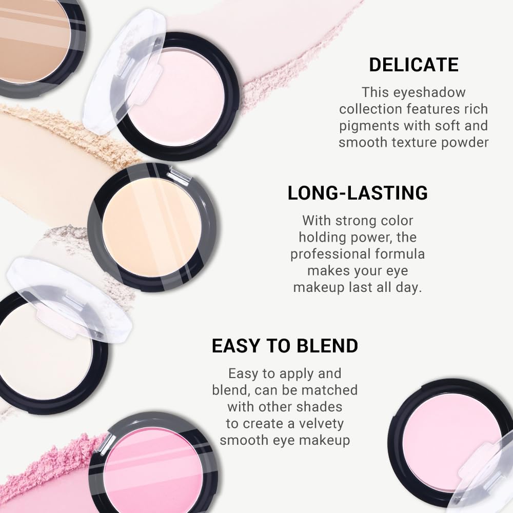 Monochrome Matte Eye Shadow Palette,Pearl Pink Neutral Nude Matte Pressed Powder Single Eyeshadow,Natural Long Lasting Naturing-Looking Eyeshadow,Talc,Paraben Vegan & Cruelty Free