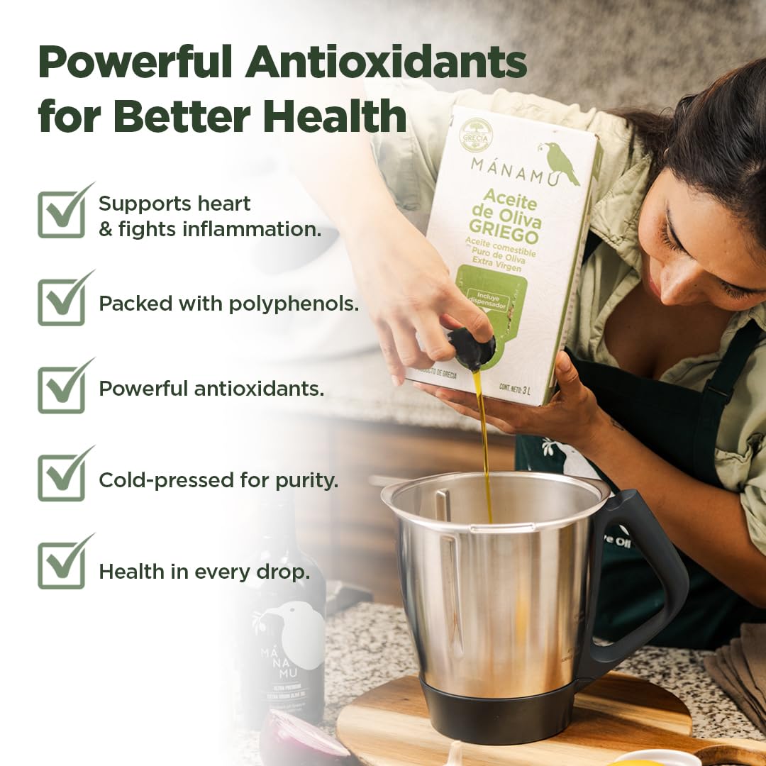 Mánamu Extra Virgin Olive Oil from Greece | Fresh Harvest 24-25 | 100% made with pure GREEK Koroneiki Olives | 100% PURE Cold Pressed | Low Acidity | Ecological Bag-in-Box 101.4 Fl Oz (3 Liter)