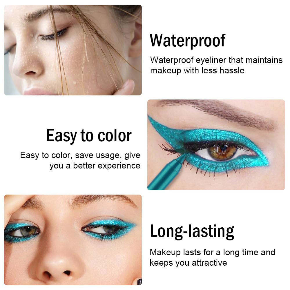 evpct Teal Eyeliner Pencils for Eyes, Blue Green Colored Eye Liner Pencil Pen Makeup Waterproof Smudge Proof, Colored Gel Waterline Eyeliner Liquid, Face Eye Paint Stick Halloween Makeup 15