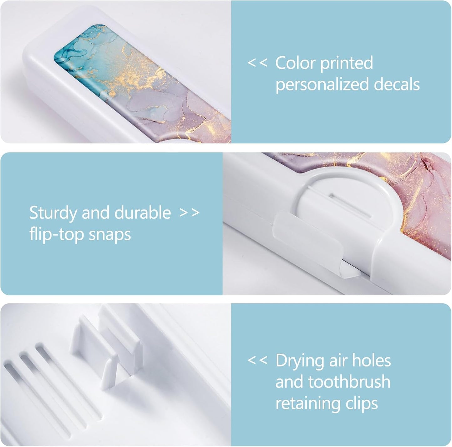 Toothbrush Travel Case - Colorful Pattern, Holder and Covers for Toothbrushes, Includes Tongue Scraper Case