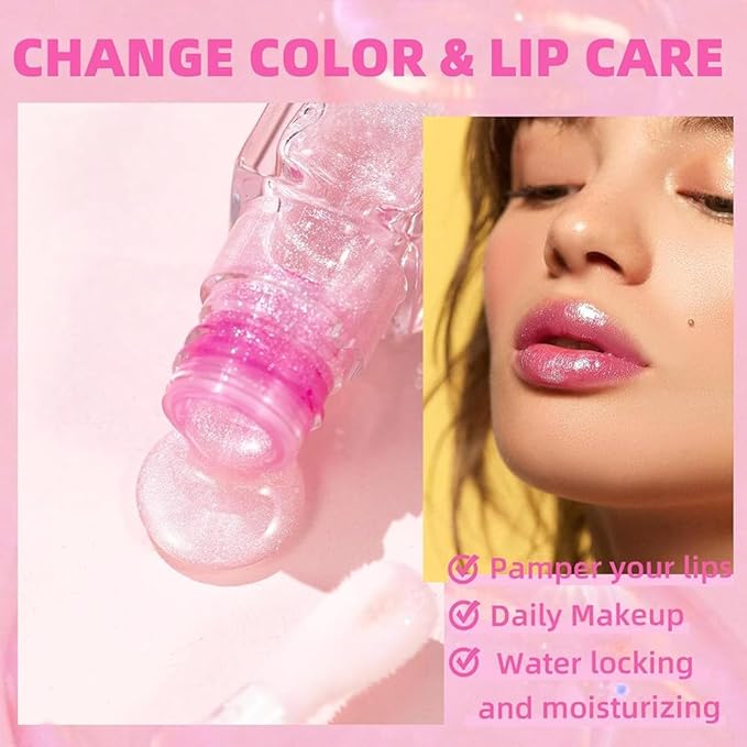 Hydrating Lip Glow Oil-Lip care oil- Lip Oil Tinted for Lip Care and Dry Lips-Prevents Dry Cracked-Non-sticky Big Brush Head-Lip Plumping -Lip Oil gloss tinted-Fresh Texture Lip Oil
