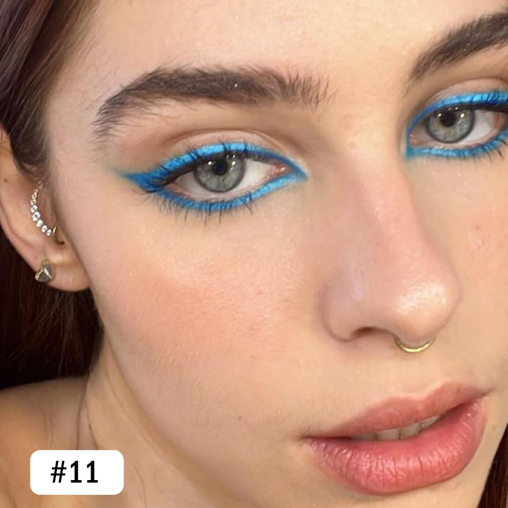 evpct Blue Eyeliner Pencils for Eyes, Sea Navy Blue Colored Eye Liner Pencil Makeup Waterproof Smudge Proof, Colored Gel Waterline Eyeliner Liquid, Face Eye Paint Stick Halloween Makeup 11