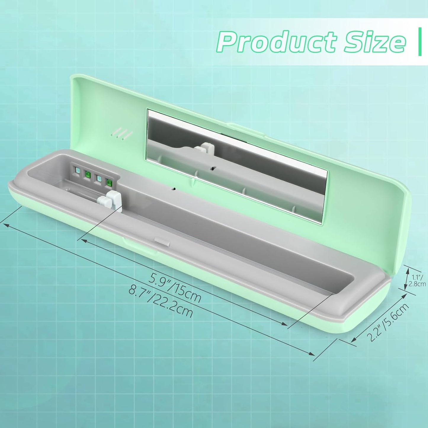 YourMate UVC Toothbrush Sanitizer Case Travel Toothbrush Covers Case for Traving or Business Trip Power by AA Battery or USB-C Cord Green