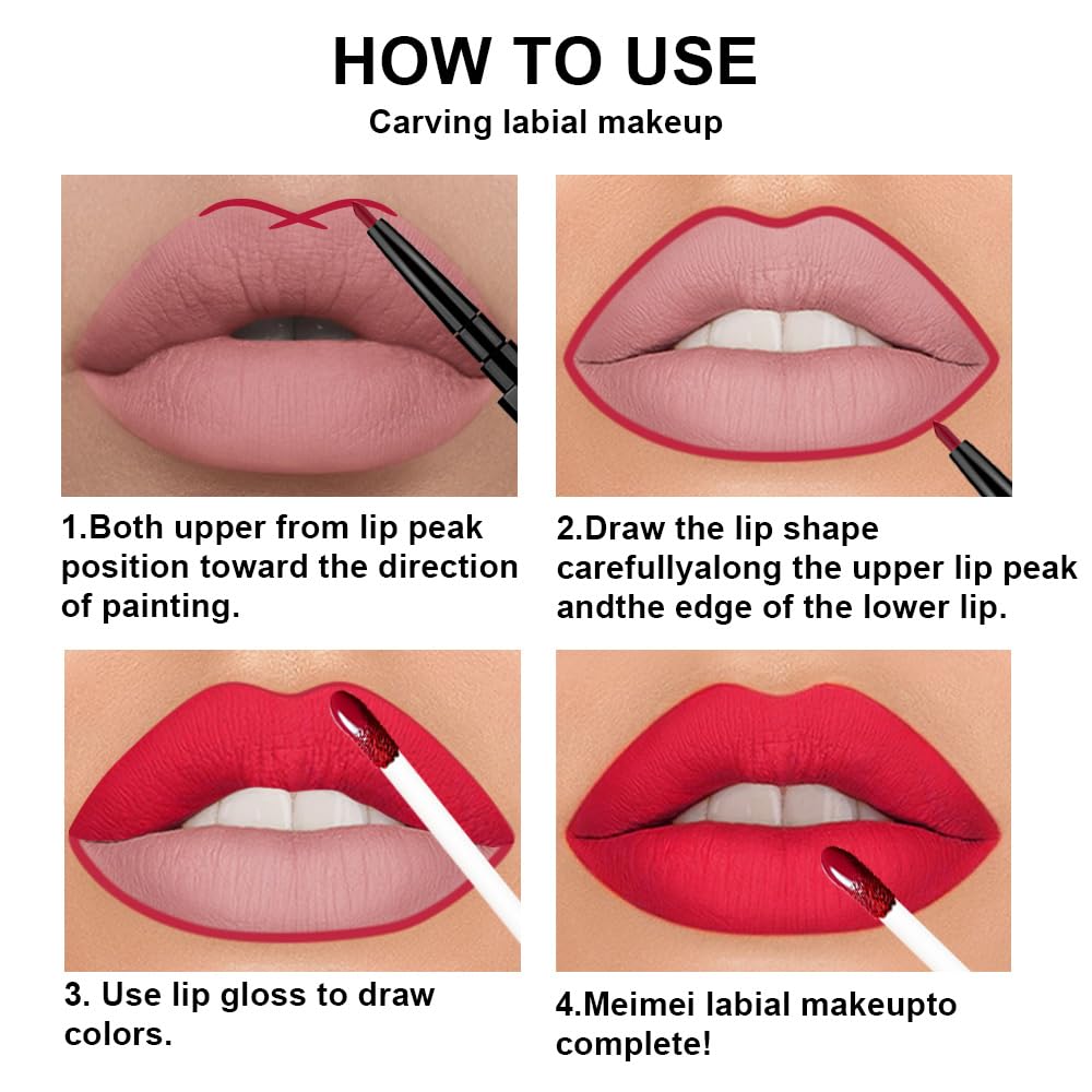 evpct 3Pcs Dark Red Orange Fire Red Matte Lip Liner & Liquid Lipstick Stain Makeup Set for Women, Lip Liner Stain Long Lasting Waterproof Smudge Proof, Cruelty Free Lip Makeup 24 hours original labios