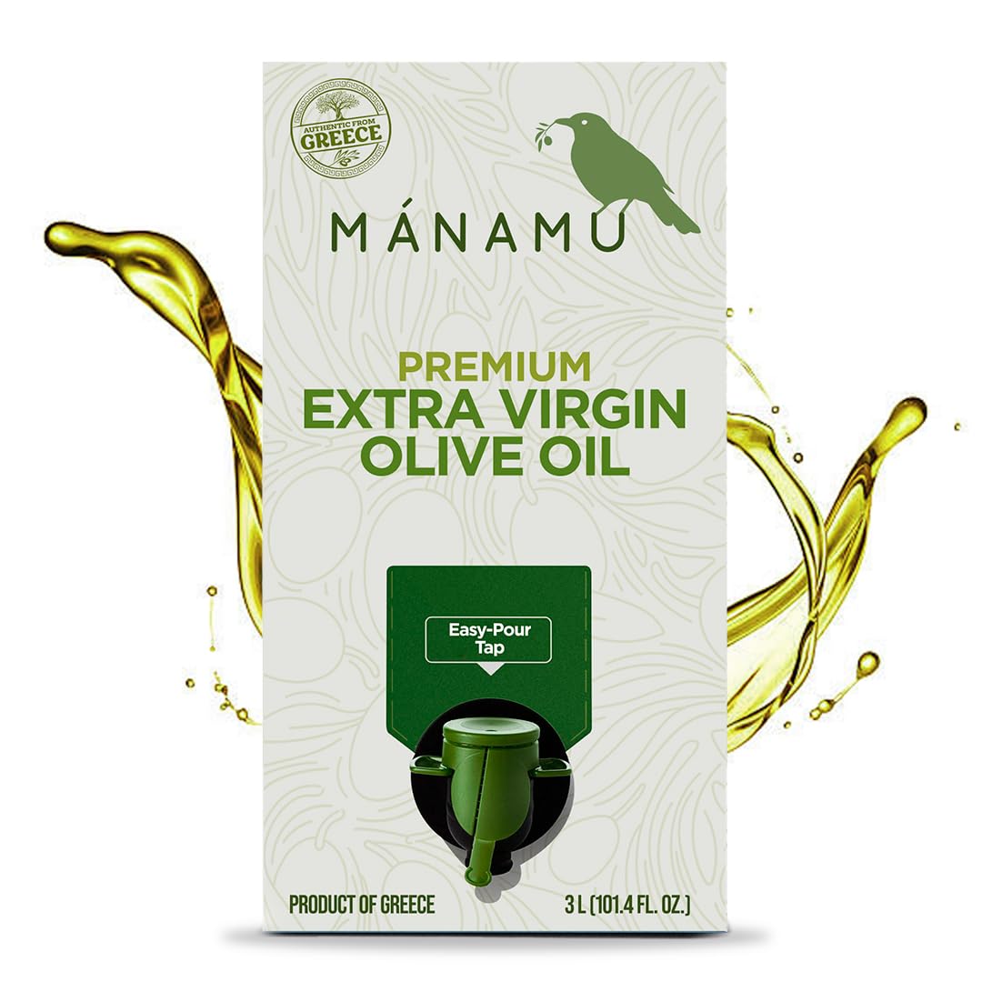Mánamu Extra Virgin Olive Oil from Greece | Fresh Harvest 24-25 | 100% made with pure GREEK Koroneiki Olives | 100% PURE Cold Pressed | Low Acidity | Ecological Bag-in-Box 101.4 Fl Oz (3 Liter)