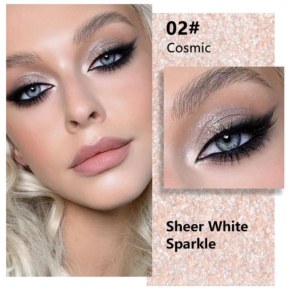 evpct Pear White Shimmer Single Eye shadow Palette Makeup for Older Women, Glitter Sparkly Pearl Shimmer Cream Eyeshadow Palette Brightener Make up, High Pigment Waterproof Monochrome Mini Eyeshadow