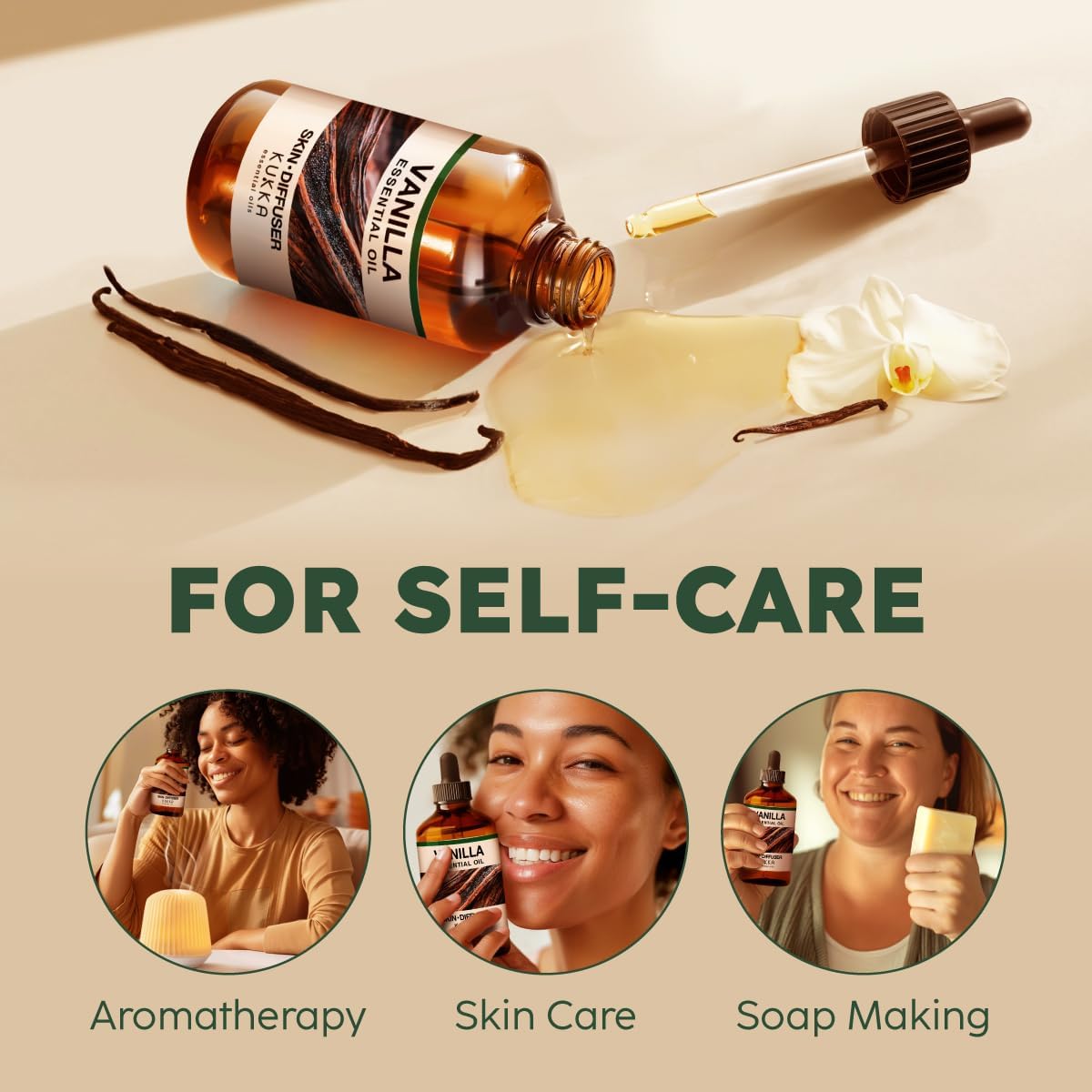 Kukka Vanilla Essential Oil for Diffuser & Skin - 4 Fl Oz - Vanilla Oleoresin Essential Oil - Long Lasting Perfume, DIY Soap Making Scents