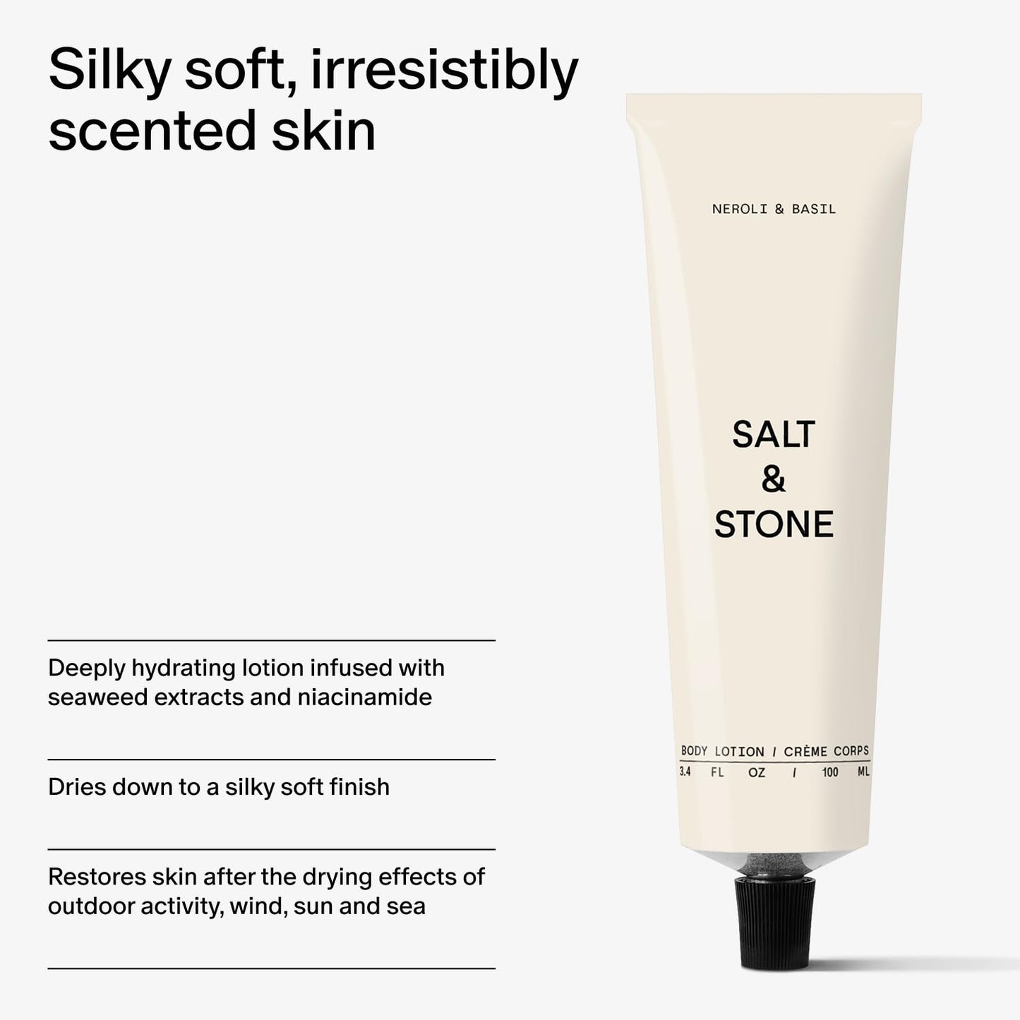 Salt & Stone Body Lotion for Women & Men| Scented Daily Body Lotion | Hydrates, Nourishes & Softens Skin | Restores Dry Skin | Fast-Absorbing | Cruelty-Free & Vegan (100 ml) (Neroli & Basil)