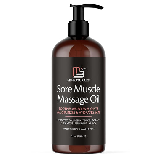 M3 Naturals Arnica Sore Muscle Massage Oil with Collagen, Stem Cells, and Menthol, Anti-Cellulite Therapy for Full Body, Fast-Absorbing Multipurpose Treatment