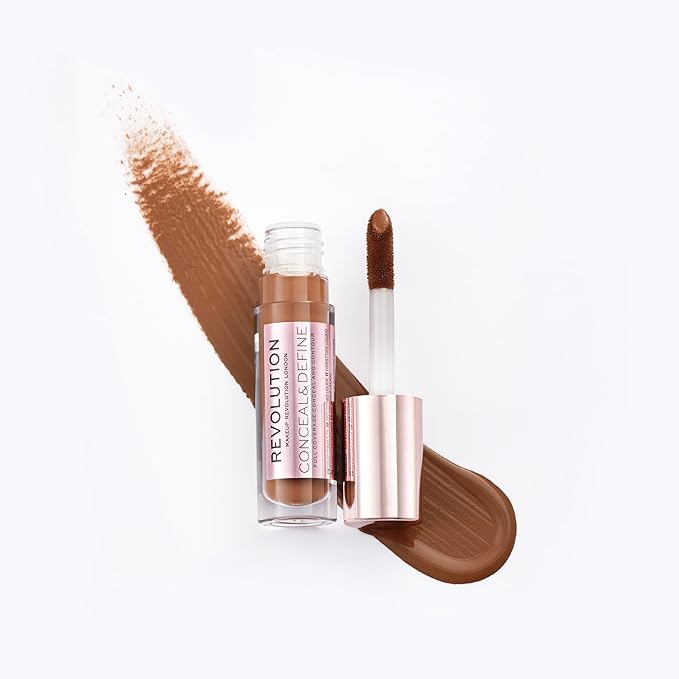 Makeup Revolution Conceal & Define Concealer, Full Coverage Makeup Concealer, Matte Finish & Long Wear, For Dark or Deep Skin Tones, Vegan, C16, 4ml