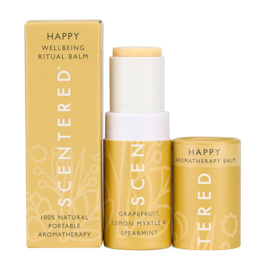 Scentered Aromatherapy Balm Stick - Happy - Mood Boost Roll On Essential Oils Blend for Positive Thinking - 100% Natural: Grapefruit, Cedarwood, Lemon Myrtle Essential Oil - Positive Gifts for Women